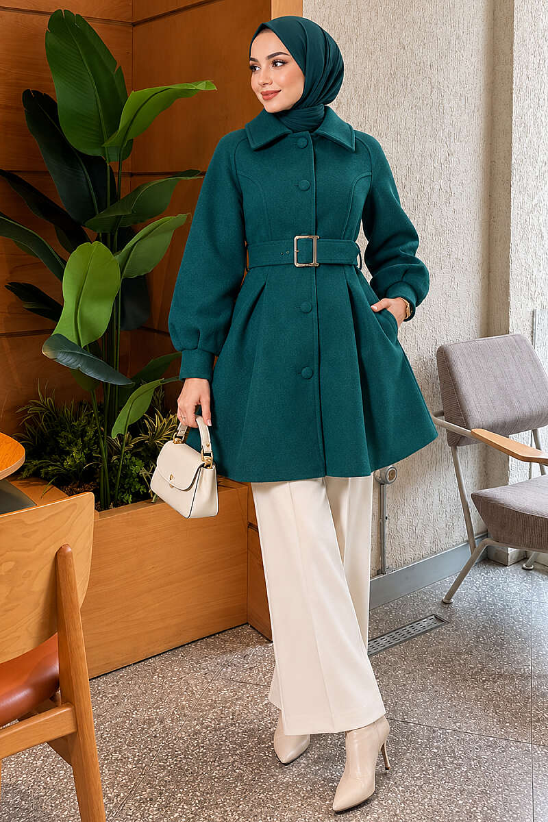Short Belted Felt Coat - Emerald