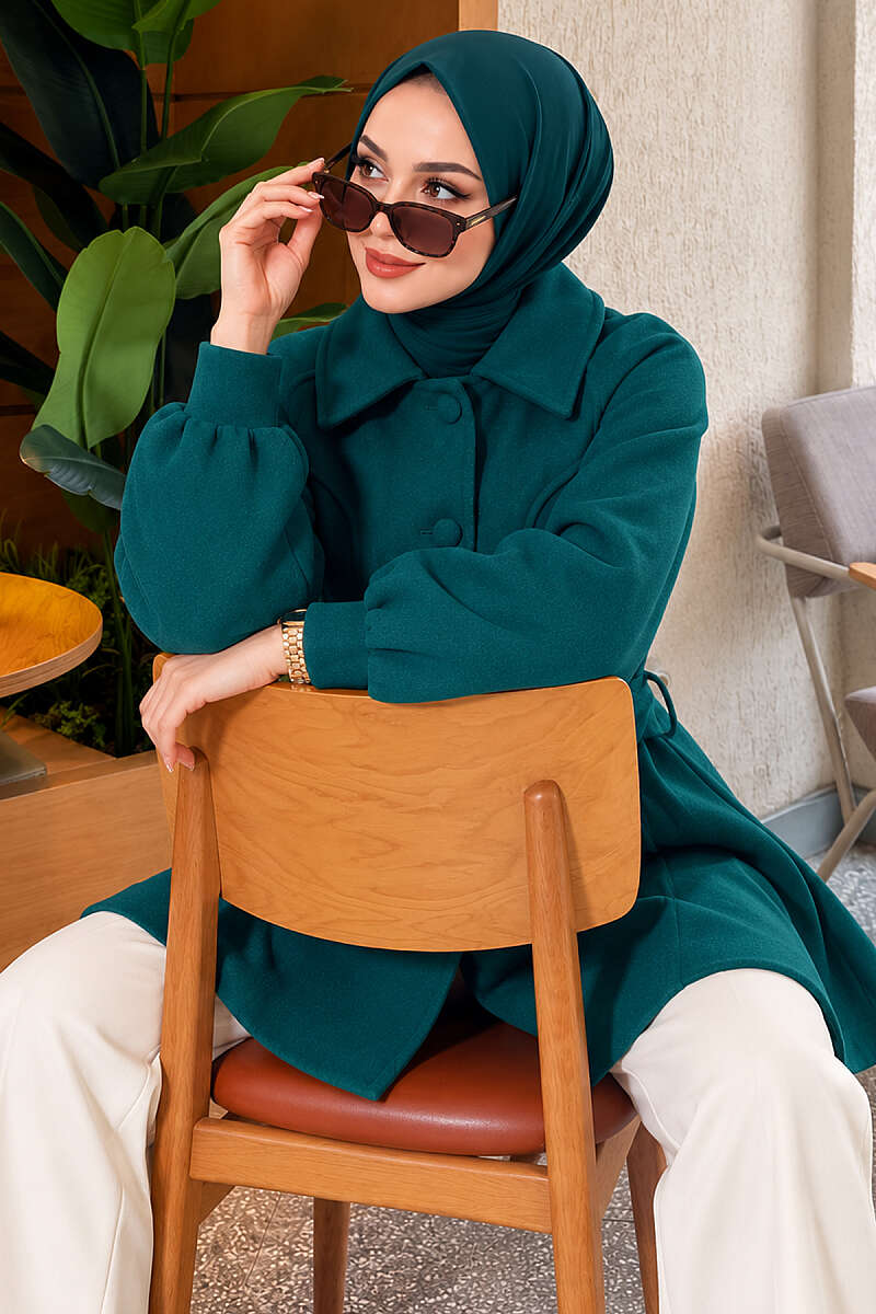 Short Belted Felt Coat - Emerald
