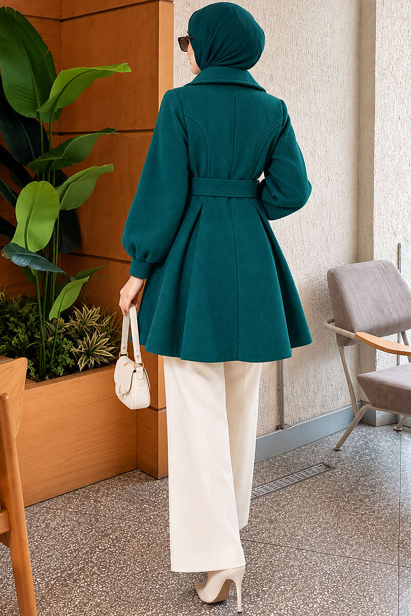 Short Belted Felt Coat - Emerald