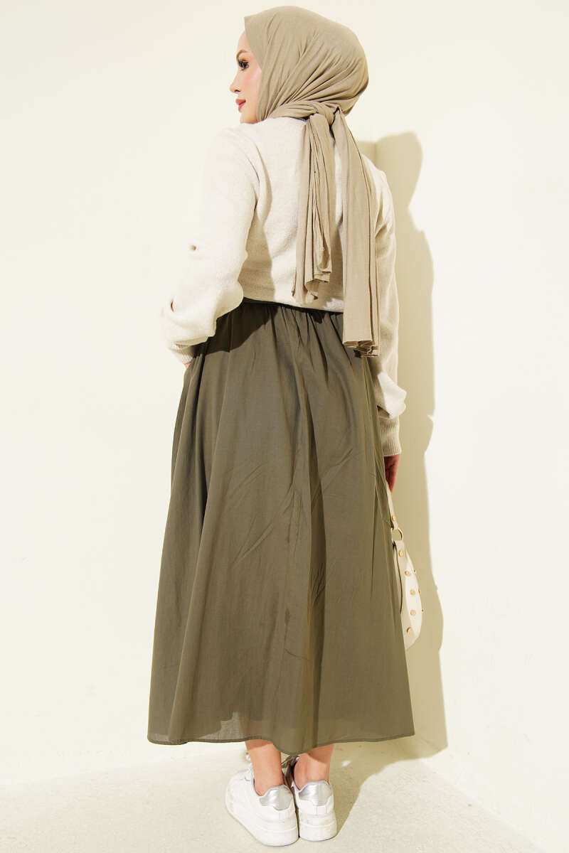 Belted Flared Voile Skirt - Dark Olive