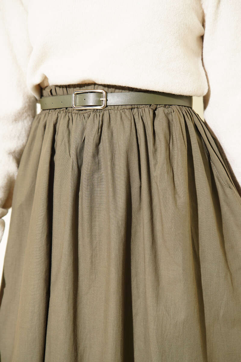 Belted Flared Voile Skirt - Dark Olive