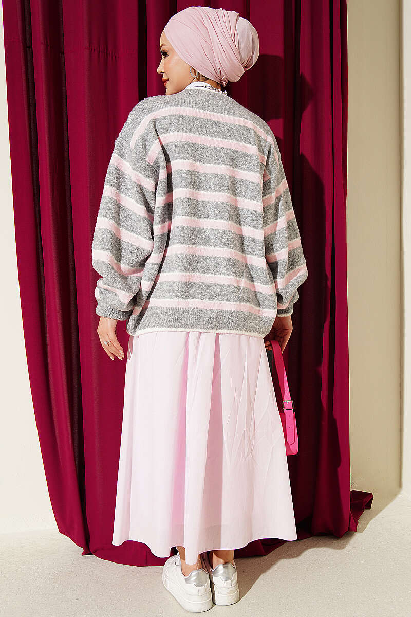 Belted Flared Voile Skirt - Pink