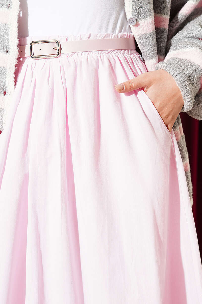 Belted Flared Voile Skirt - Pink