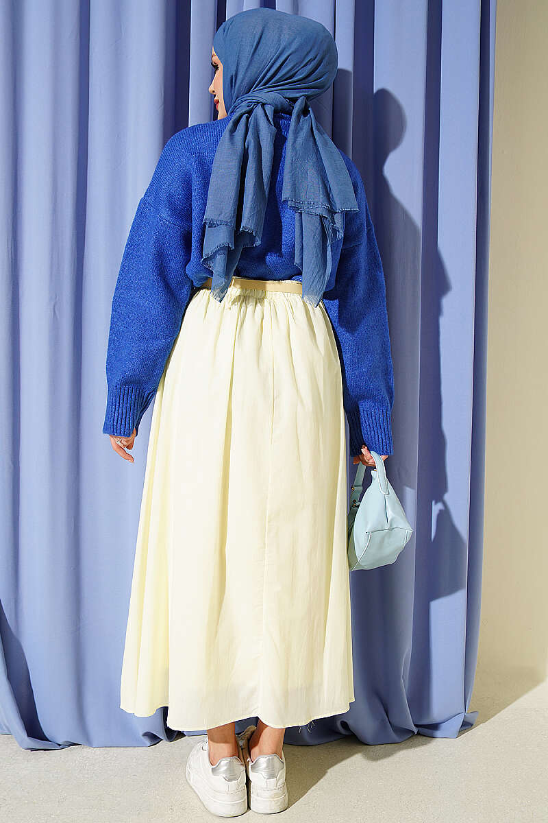 Belted Flared Voile Skirt - Yellow