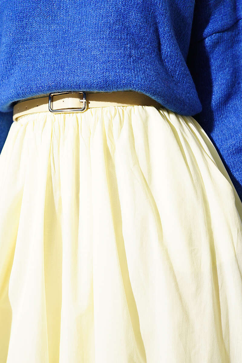 Belted Flared Voile Skirt - Yellow