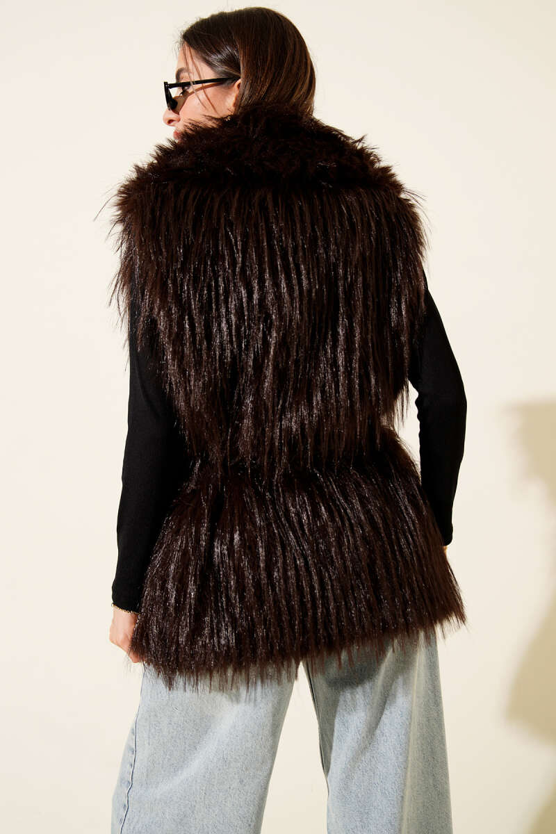 Belted Lolita Faux Fur Vest - Brown