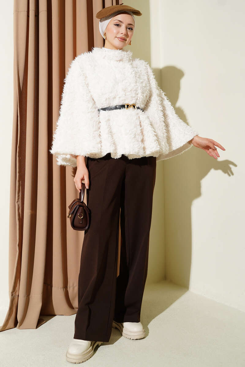 Belted Teddy Poncho - Ecru