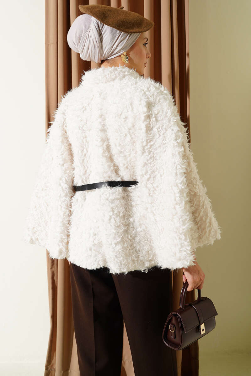 Belted Teddy Poncho - Ecru
