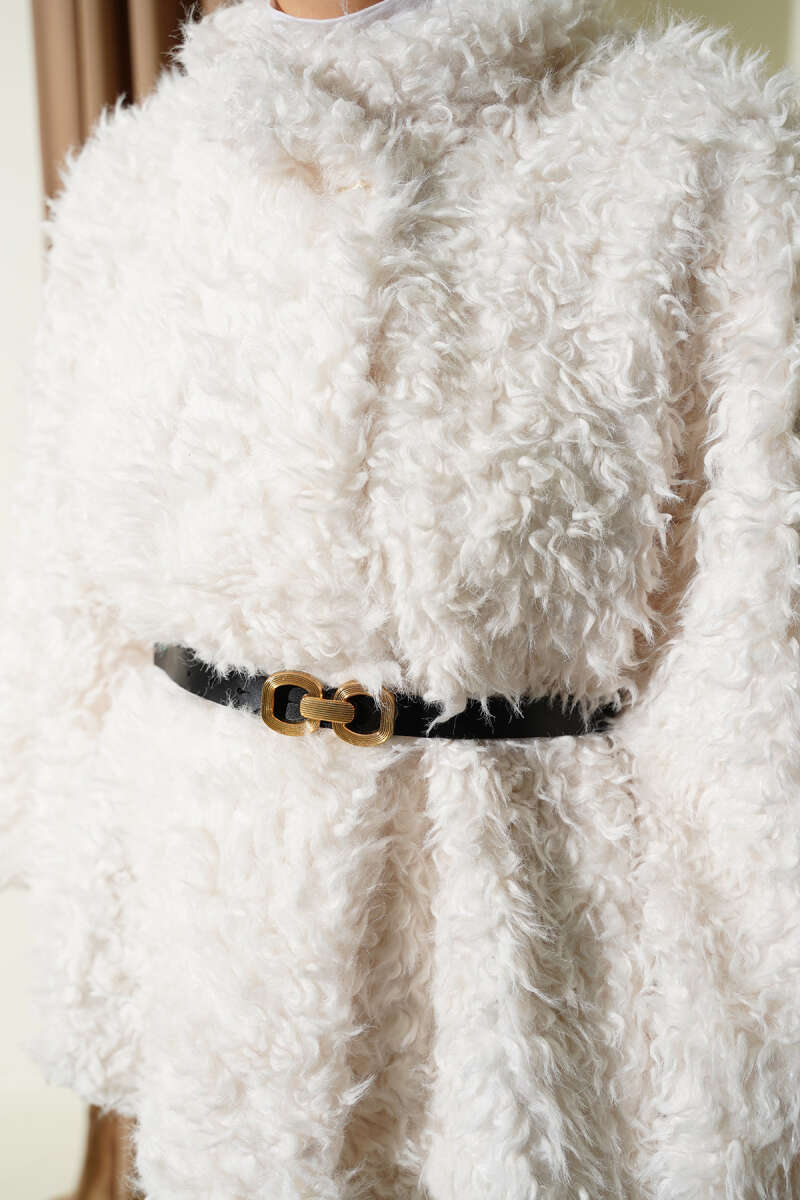 Belted Teddy Poncho - Ecru