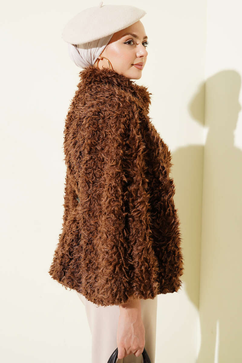 Belted Teddy Poncho - Brown
