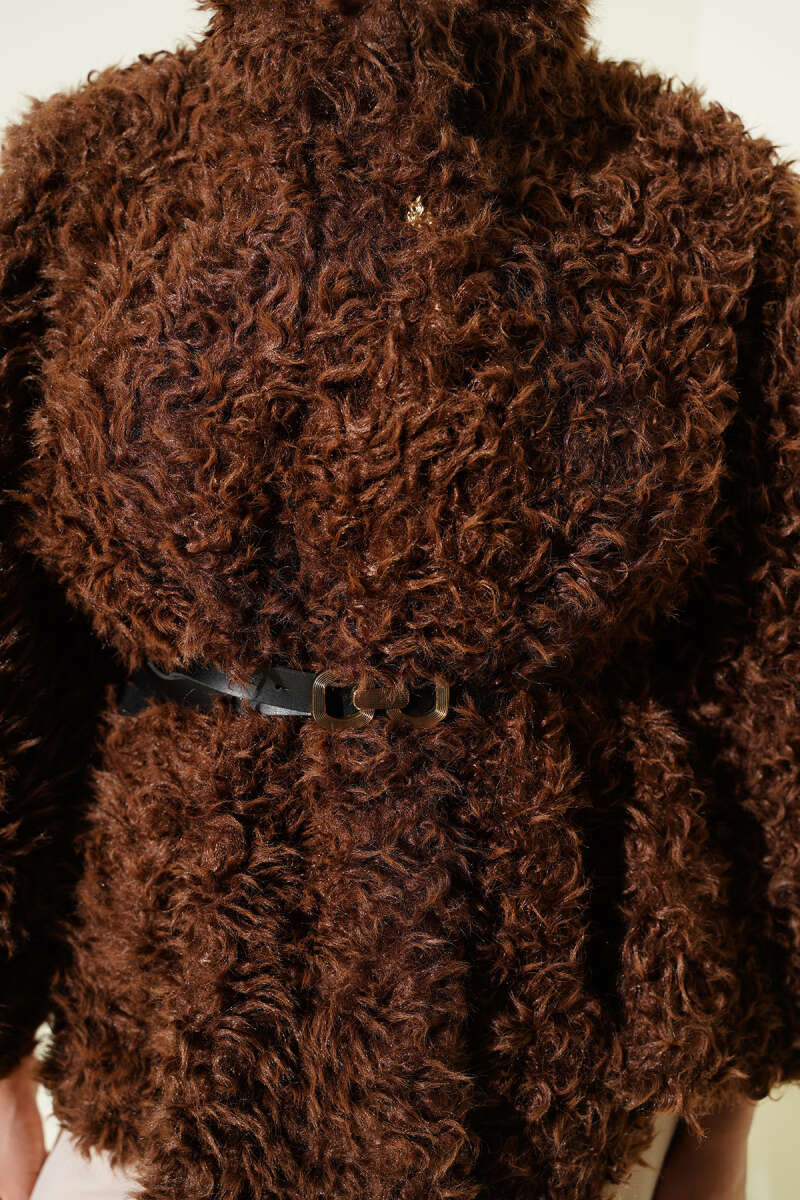 Belted Teddy Poncho - Brown