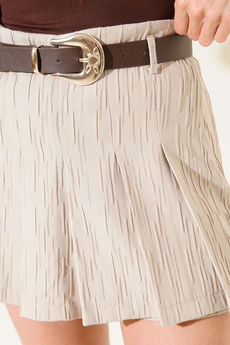 Belted Mini Skort - Beige