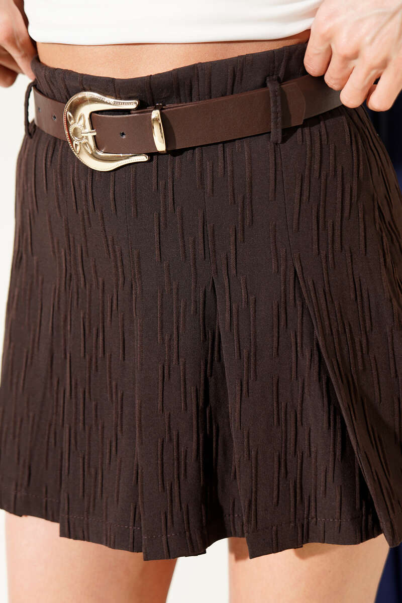 Belted Mini Skort - Brown