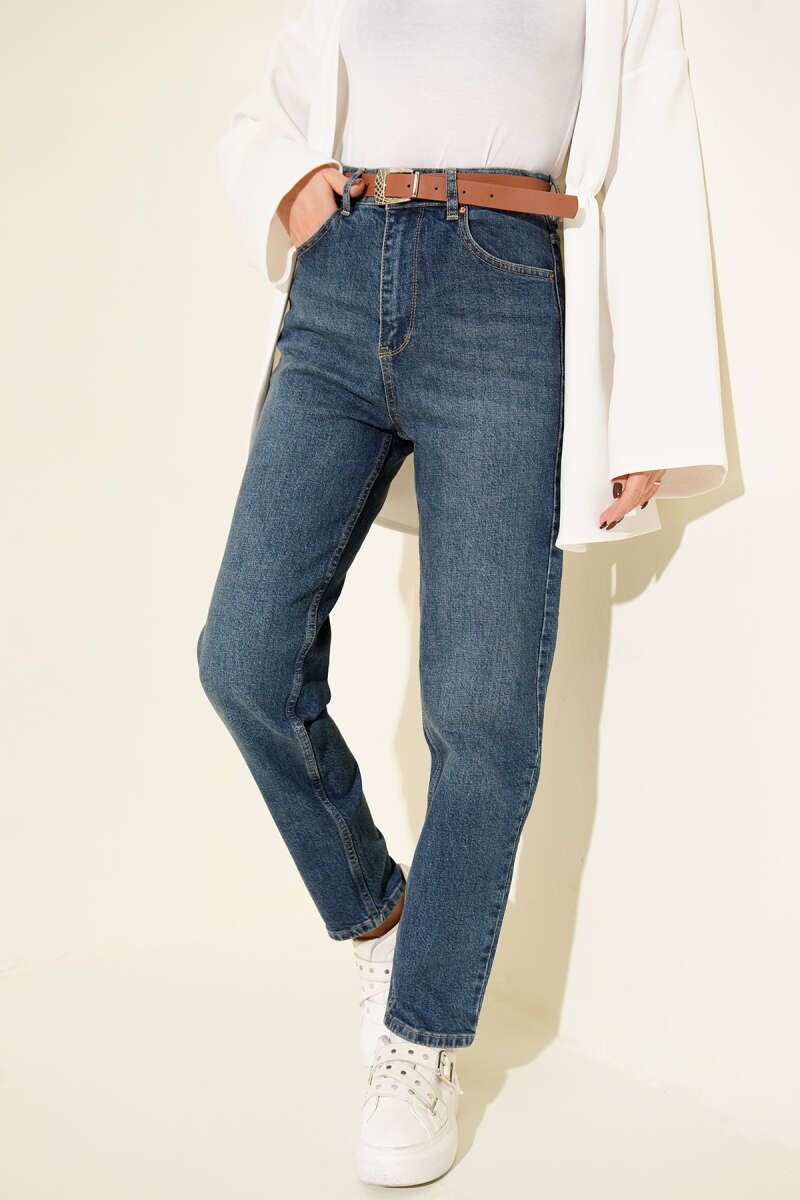 Belted Mom Jeans - Tinted Wash
