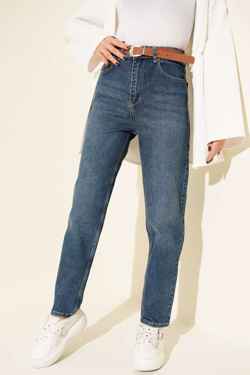 Belted Mom Jeans - Tinted Wash