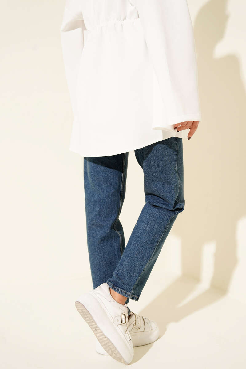 Belted Mom Jeans - Tinted Wash