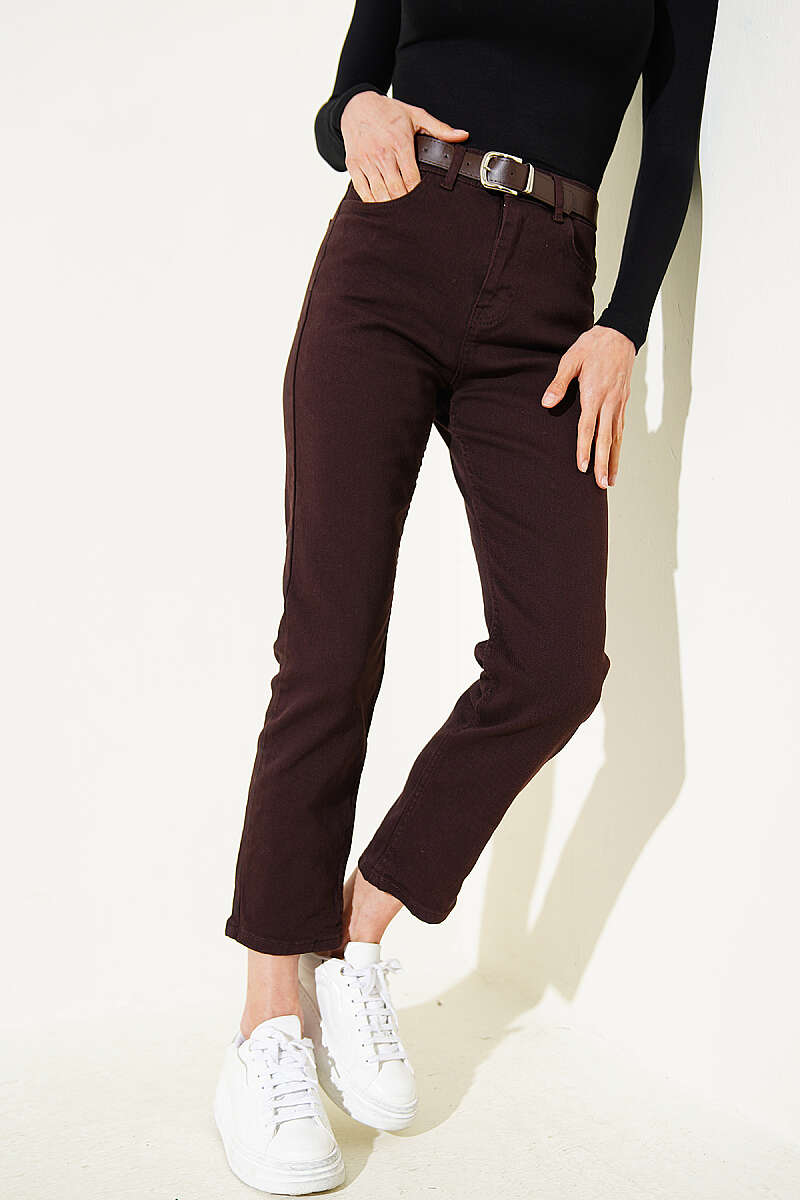 Belted Mom Jeans - Brown