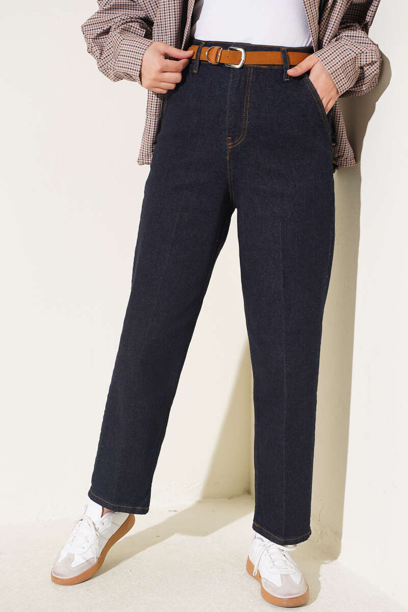 Belted Mom Jeans - Navy