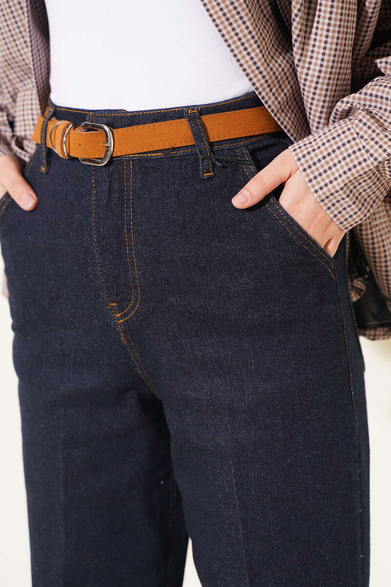 Belted Mom Jeans - Navy