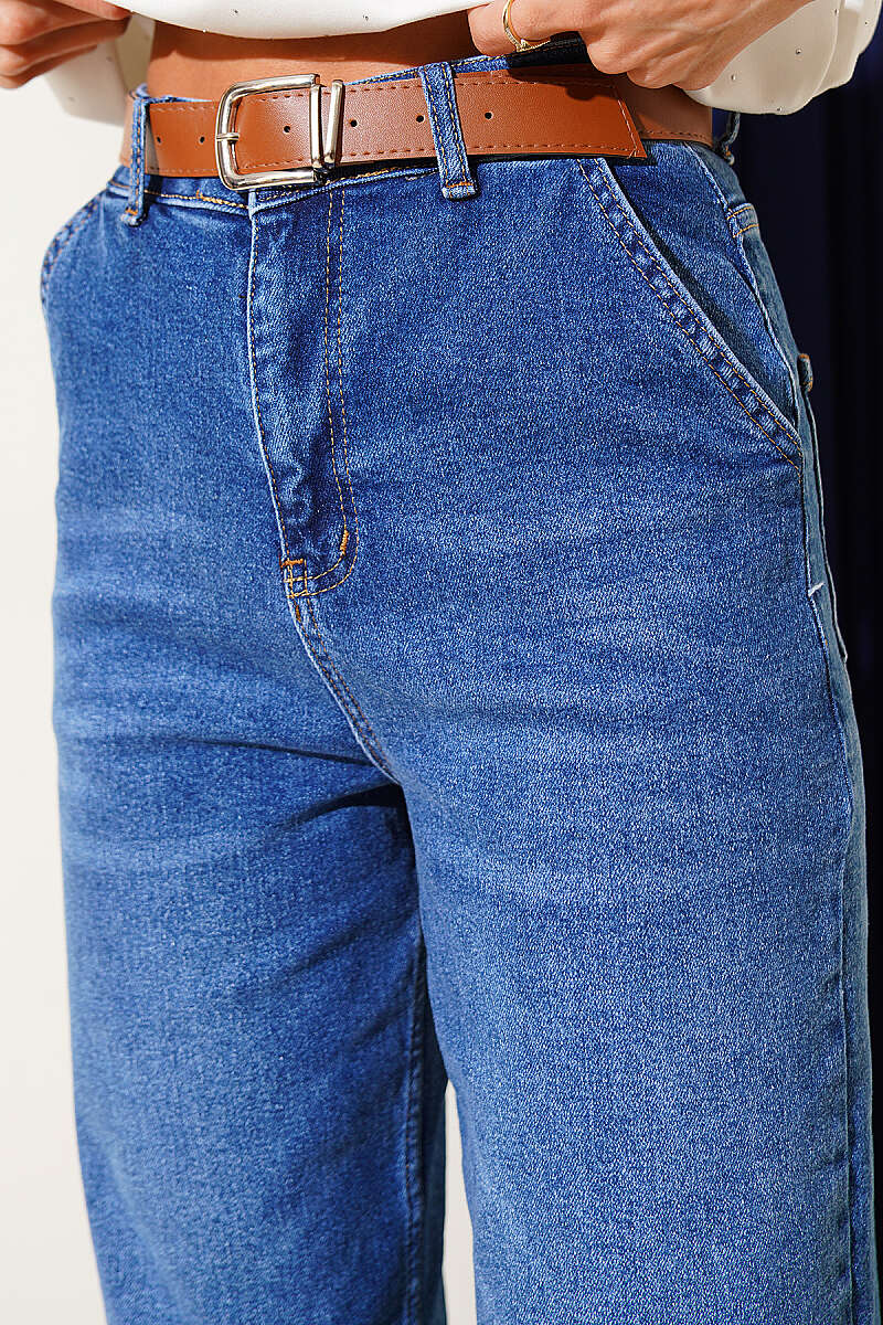 Belted Mom Jeans - Blue