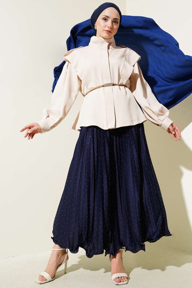 Belted Jacket with Shoulder Epaulettes - Beige