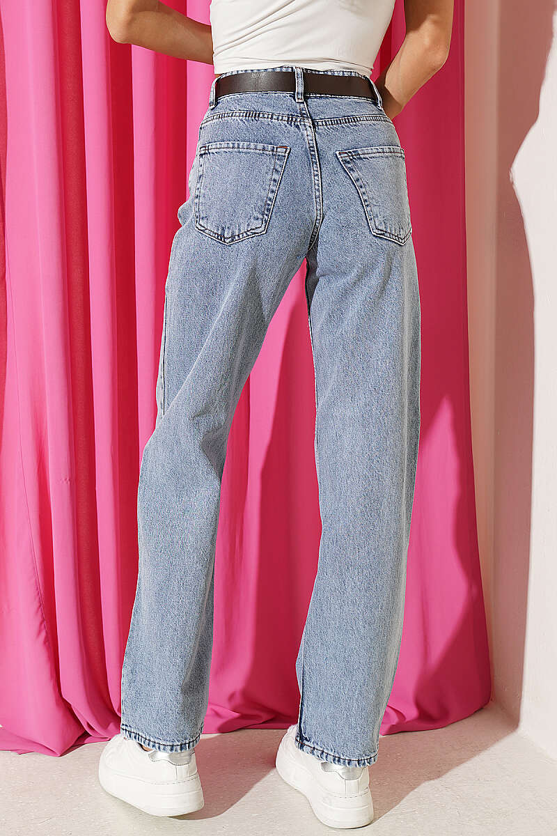 Belted Palazzo Jeans - Light Blue
