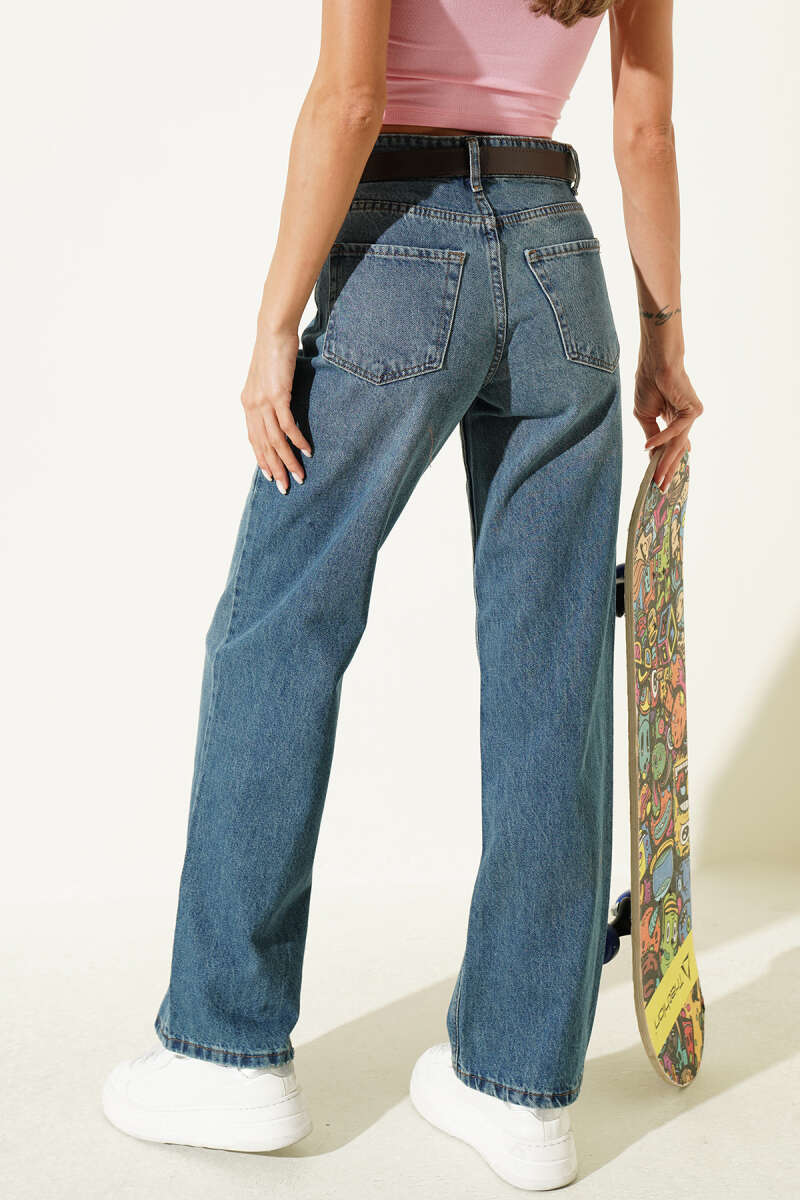 Belted Palazzo Jeans - Blue