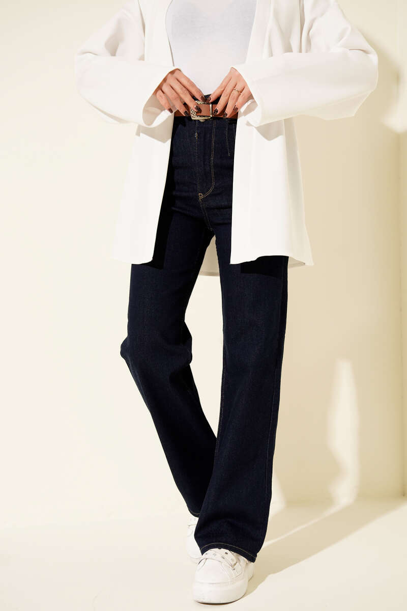 Belted Denim Palazzo Pants - Navy