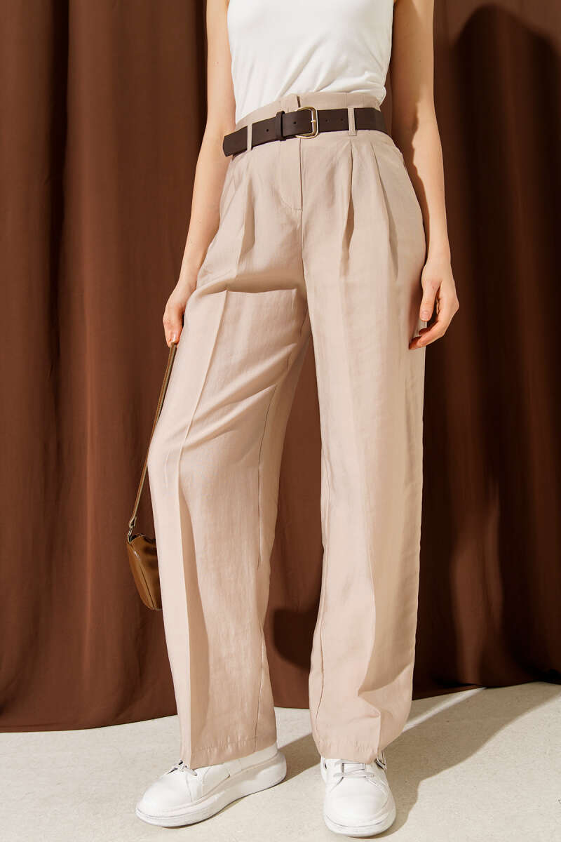 Belted Dart Pants - Beige