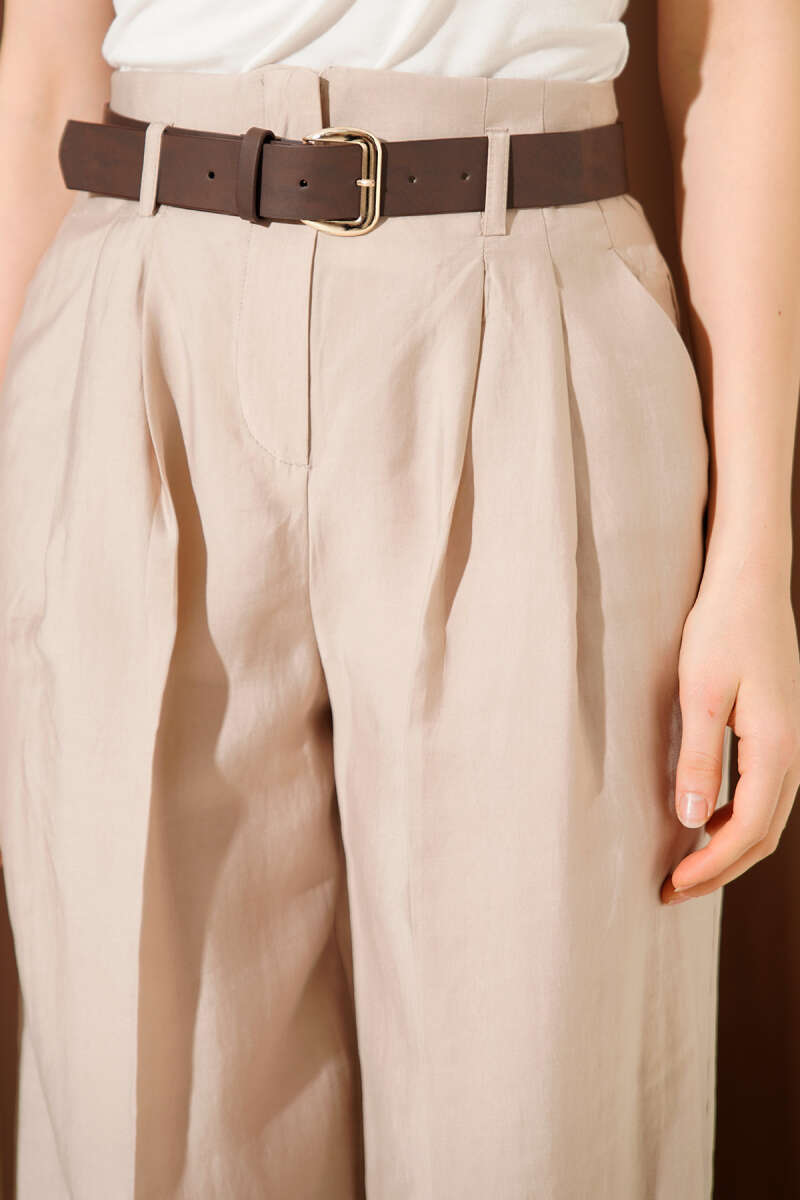 Belted Dart Pants - Beige
