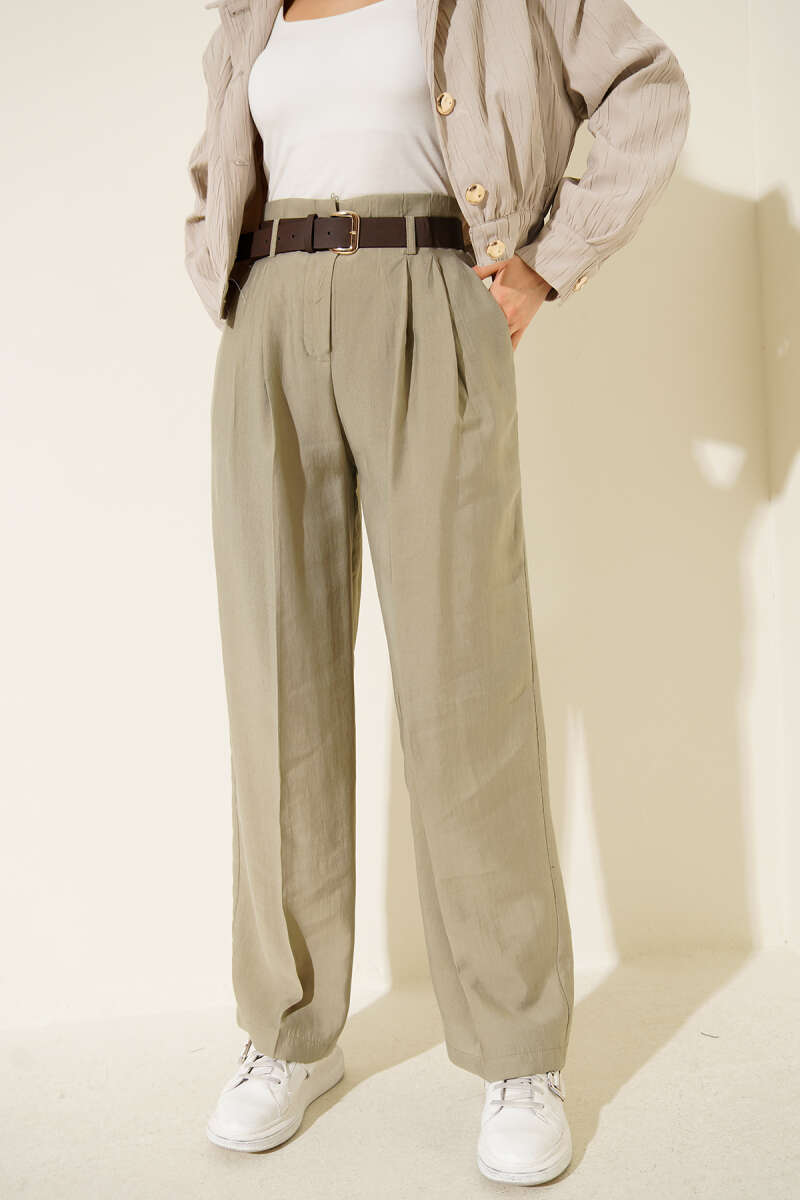 Belted Dart Pants - Khaki