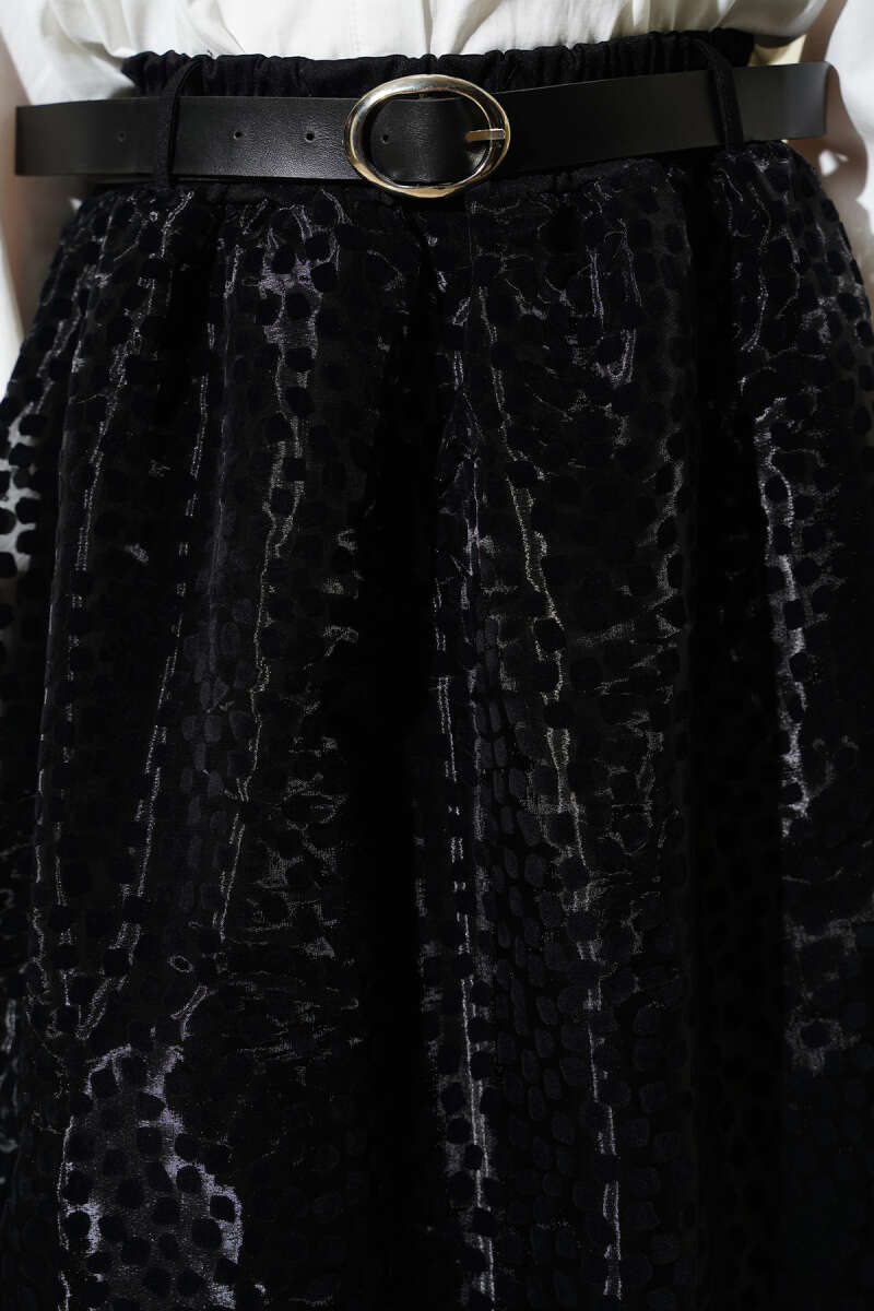 Belted Polka Dot Organza Skirt - Black