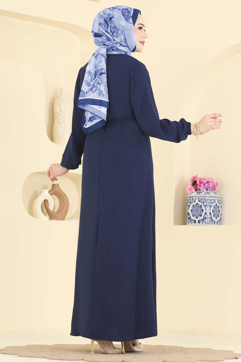 Aerobin Dress with Buckled Belt - Light Navy