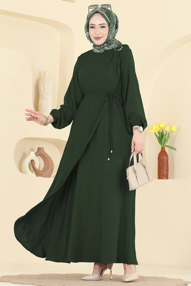 Aerobin Dress with Buckled Belt - Dark Khaki