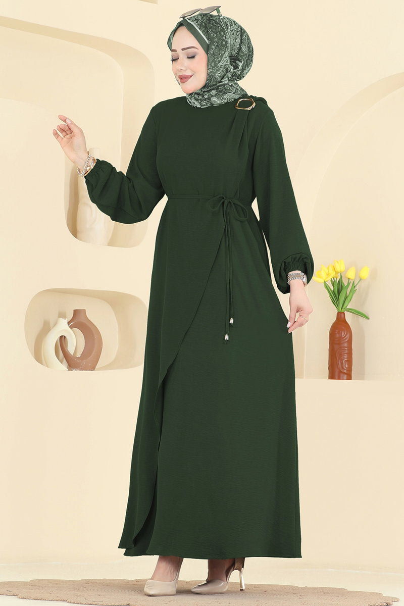 Aerobin Dress with Buckled Belt - Dark Khaki
