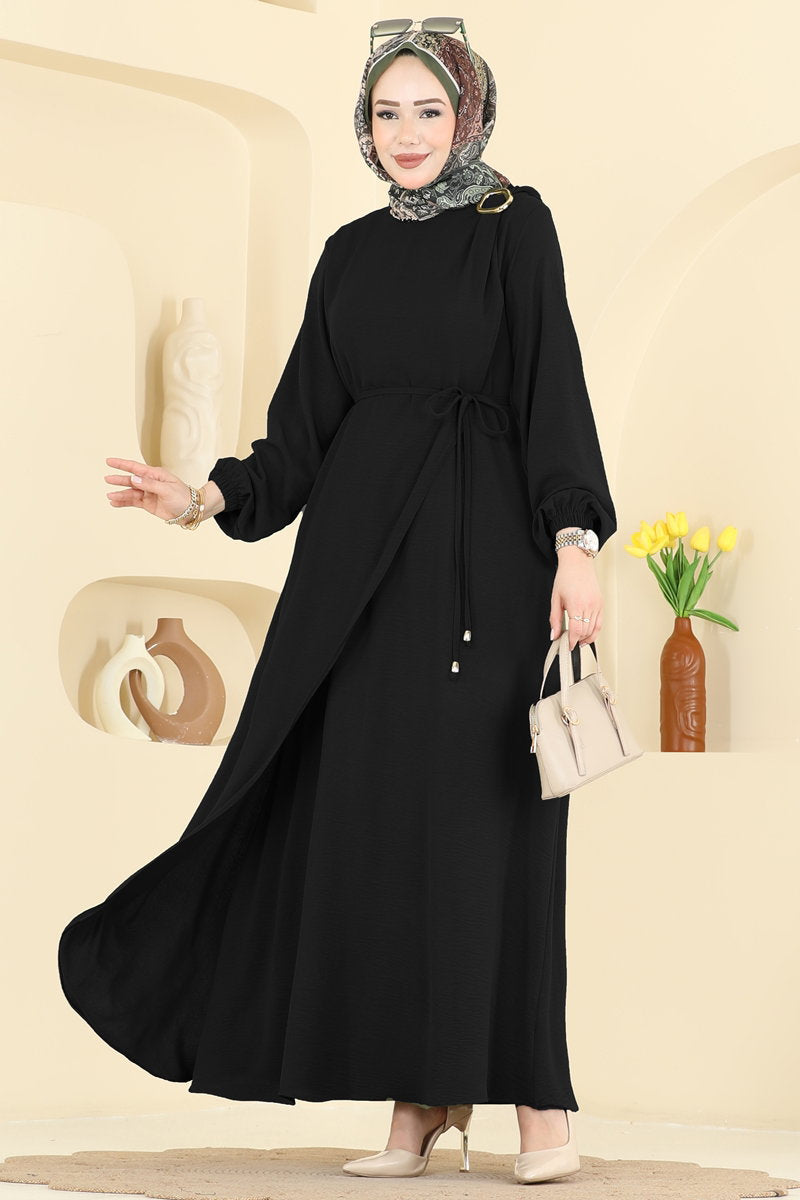 Aerobin Dress with Buckled Belt - Black