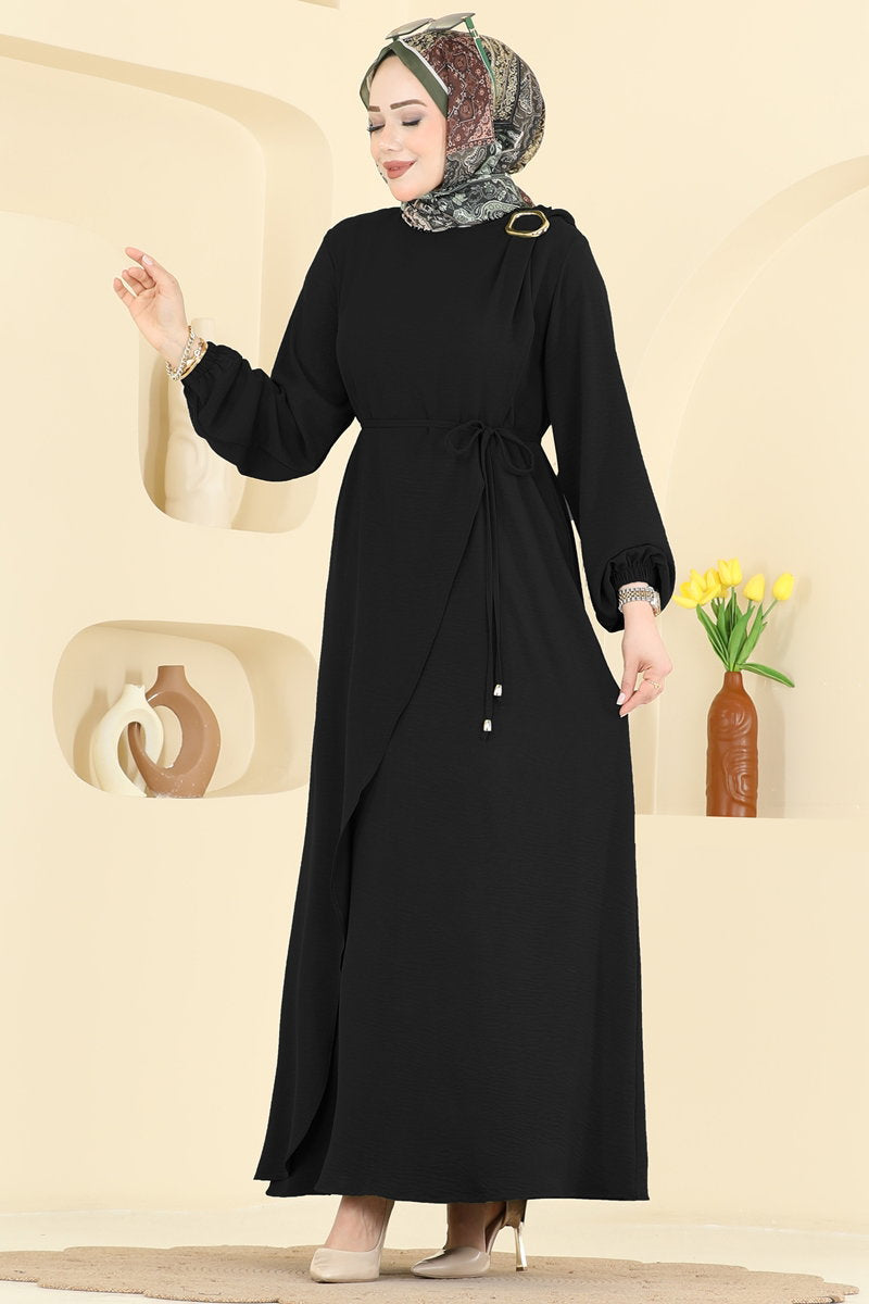 Aerobin Dress with Buckled Belt - Black