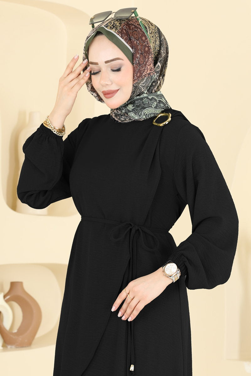 Aerobin Dress with Buckled Belt - Black