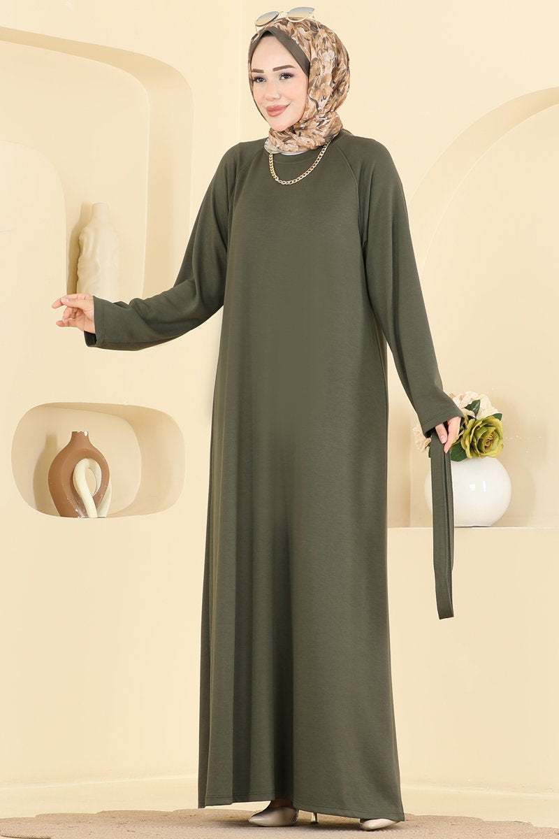 Long Belted Modal Dress - Khaki