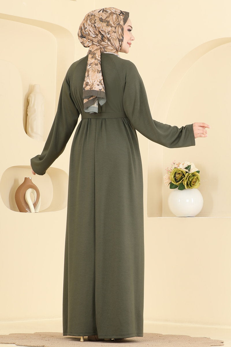 Long Belted Modal Dress - Khaki