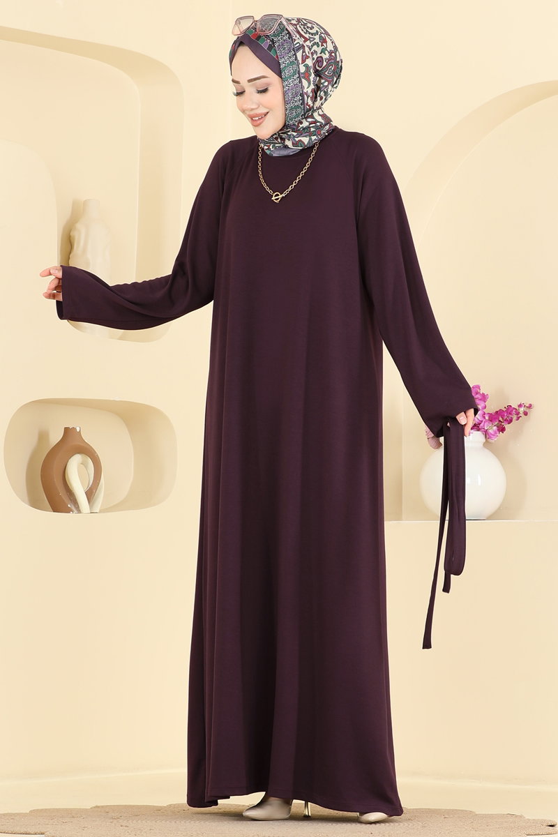 Long Belted Modal Dress - Plum