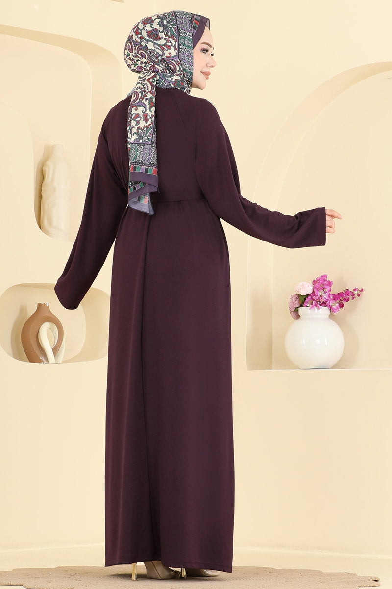 Long Belted Modal Dress - Plum
