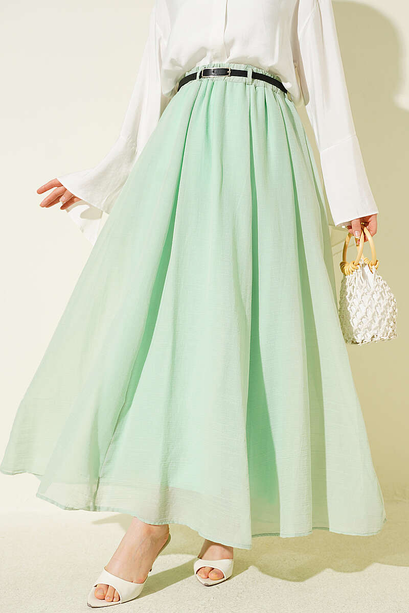 Belted Voile Skirt - Aqua Green