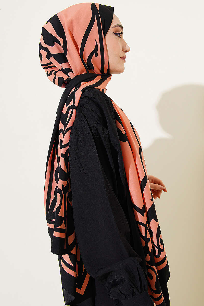 Medina Silk Shawl with Border Motif - Peach