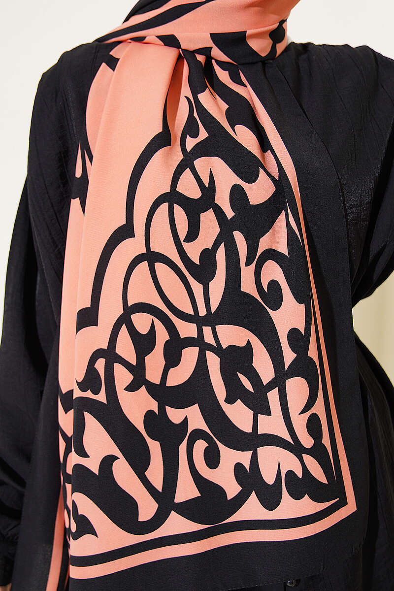 Medina Silk Shawl with Border Motif - Peach
