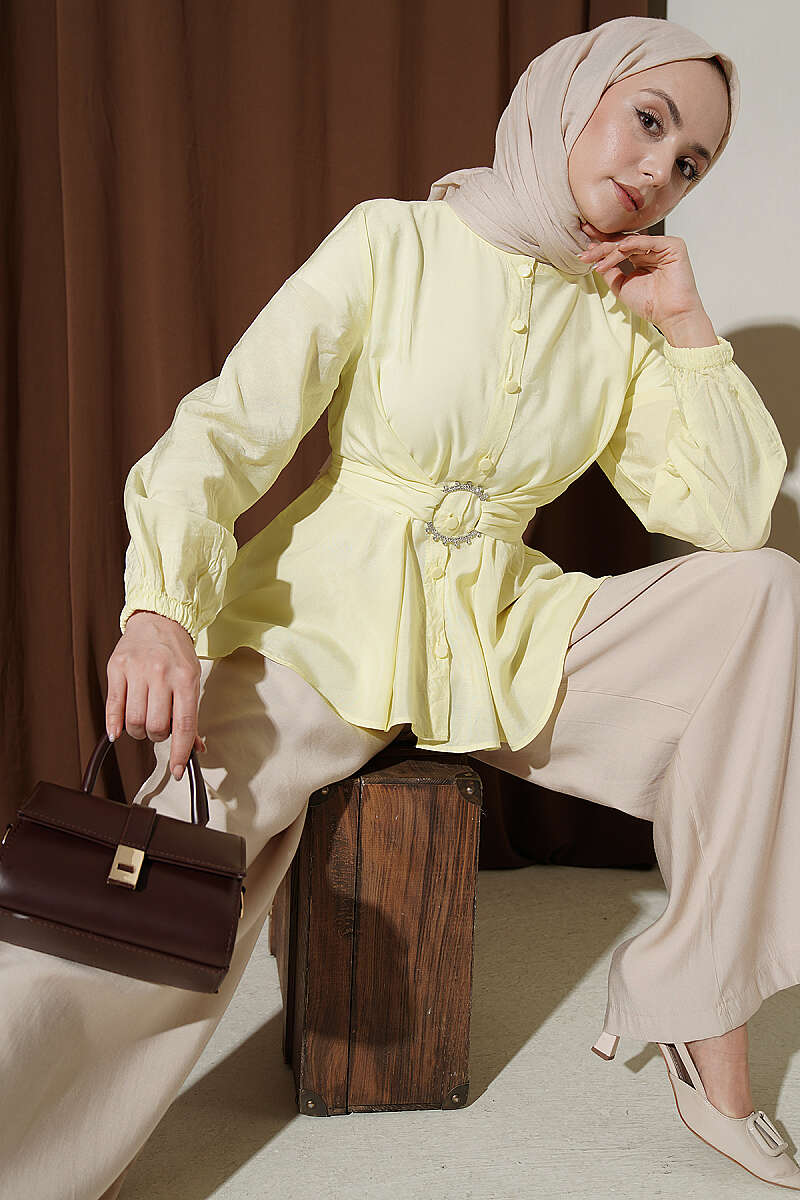 Short Shirt with Self Tie - Yellow