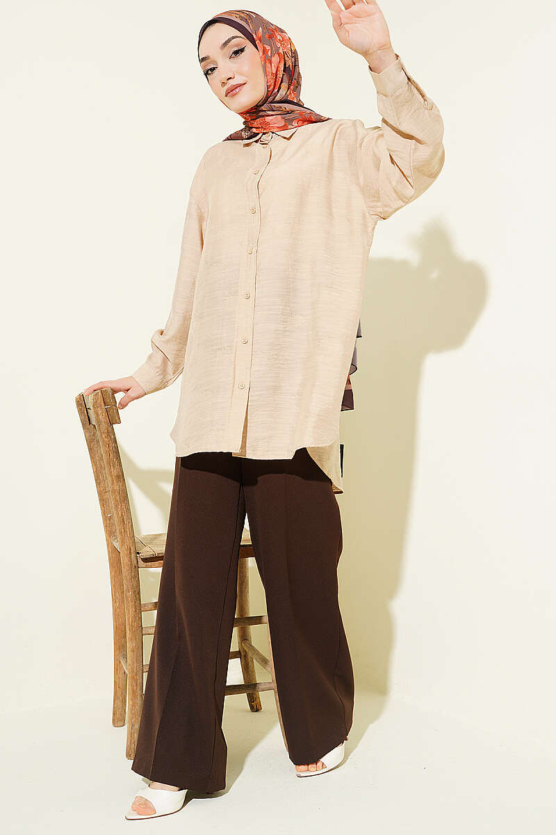 Self-Floral Pattern Shirt - Beige