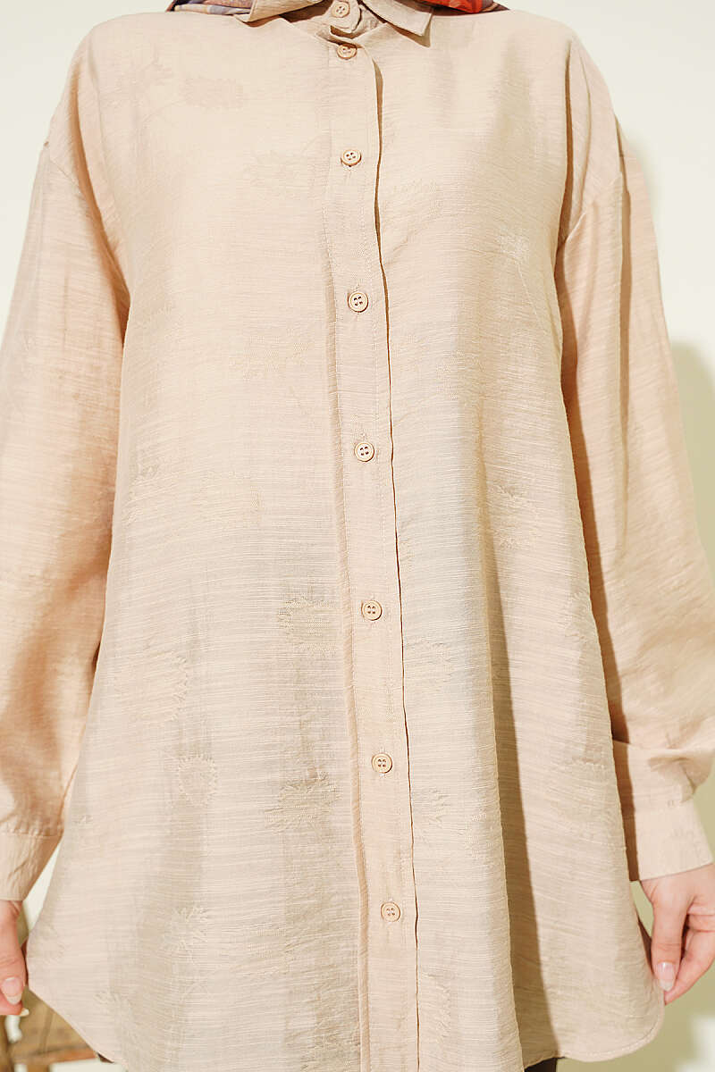 Self-Floral Pattern Shirt - Beige
