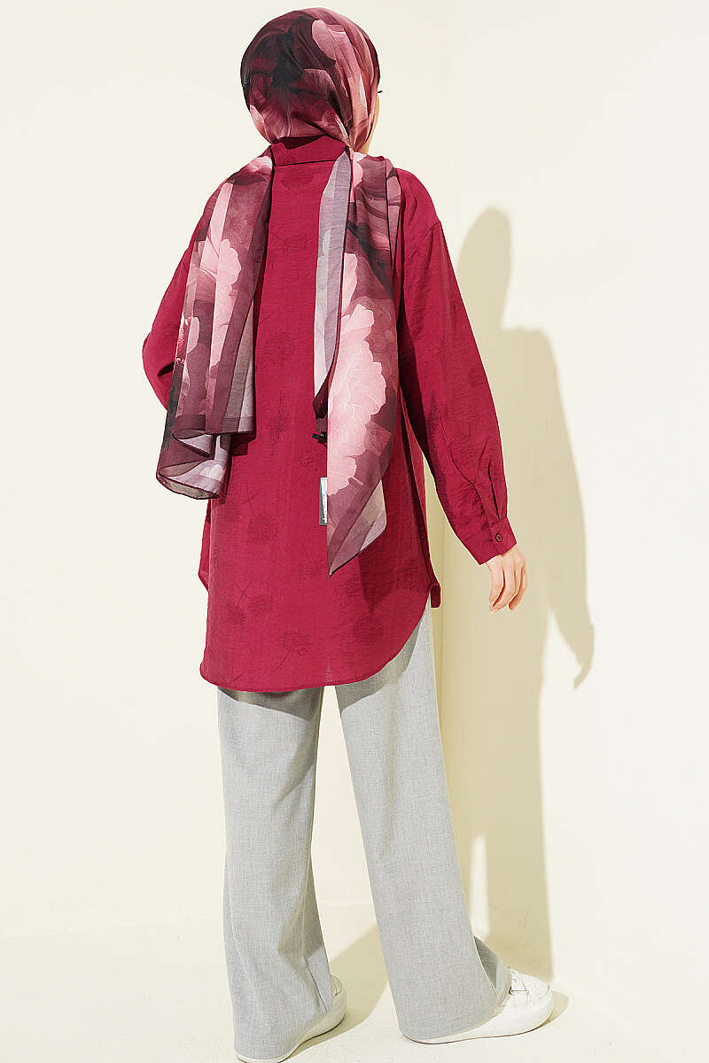 Self-Floral Pattern Shirt - Burgundy