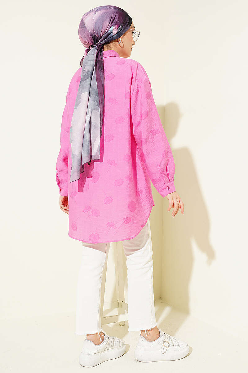 Self-Floral Pattern Shirt - Pink